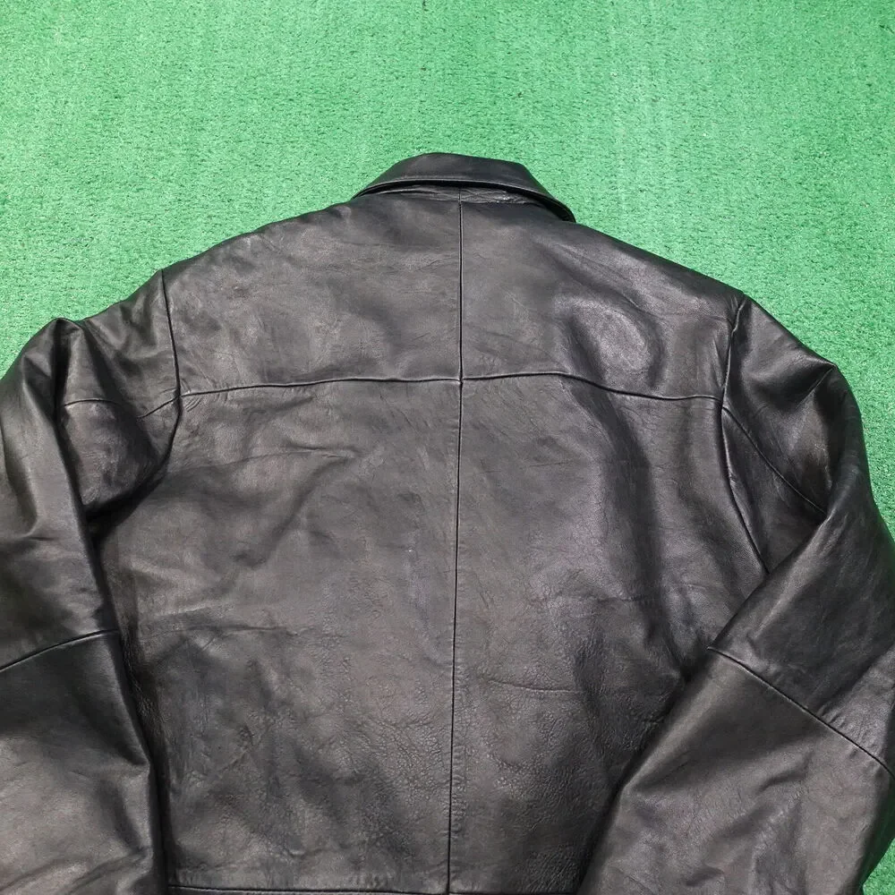 WILSONS LEATHER PELLE STUDIO‎ BLACK ZIP UP LEATHER JACKET MENS SZ L **READ**